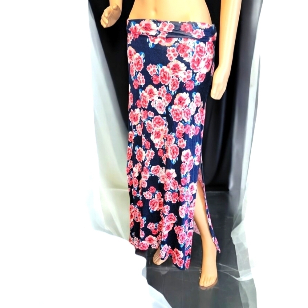 Charlotte Russe Sz Small Maxi Skirt Cottagecore Vivid Floral Slits